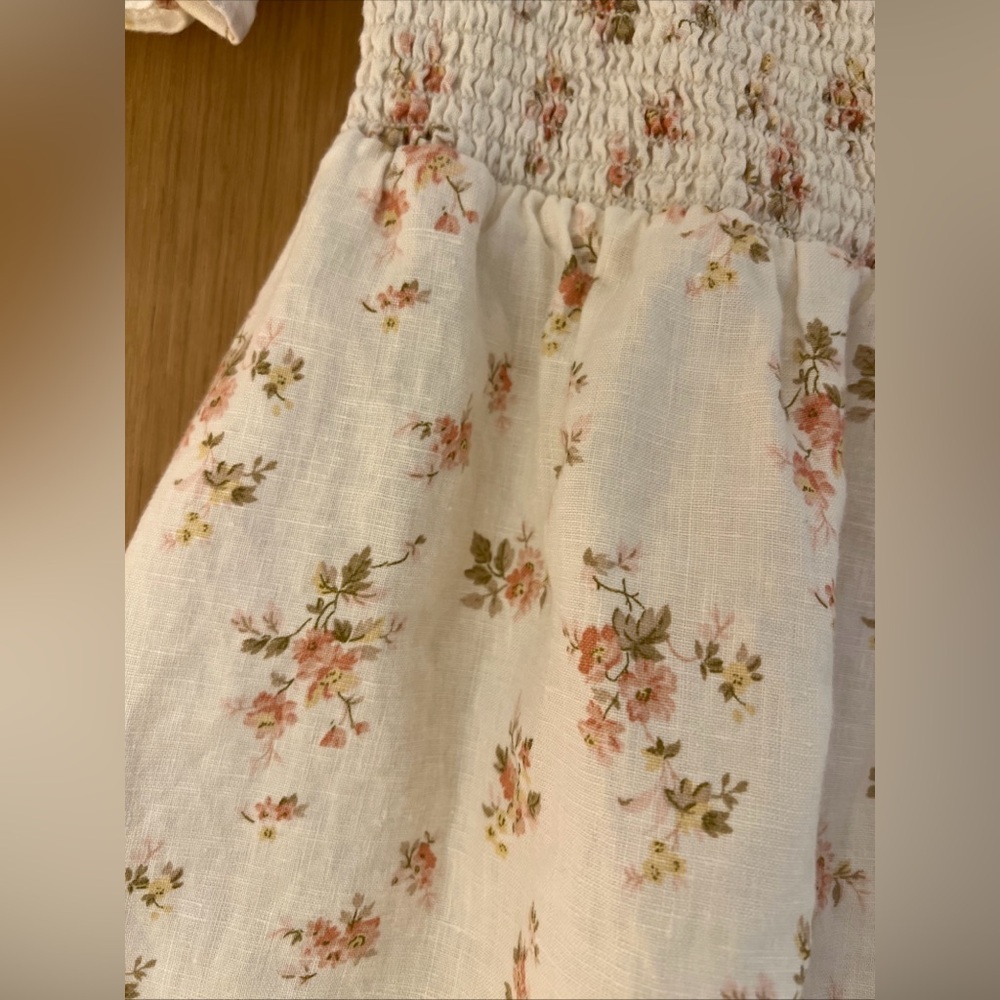 Reformation Marabella Linen Smocked Front Slit Midi Dress Mildred Cream Large - Picture 6 of 10